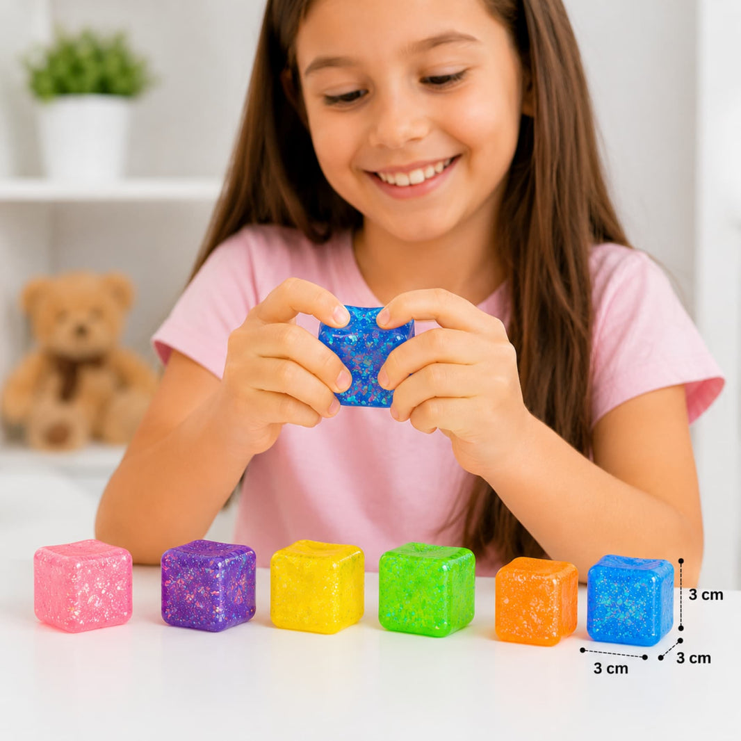 Mini Squishy Antiestrés Fidget Cubo Silicona con glitter