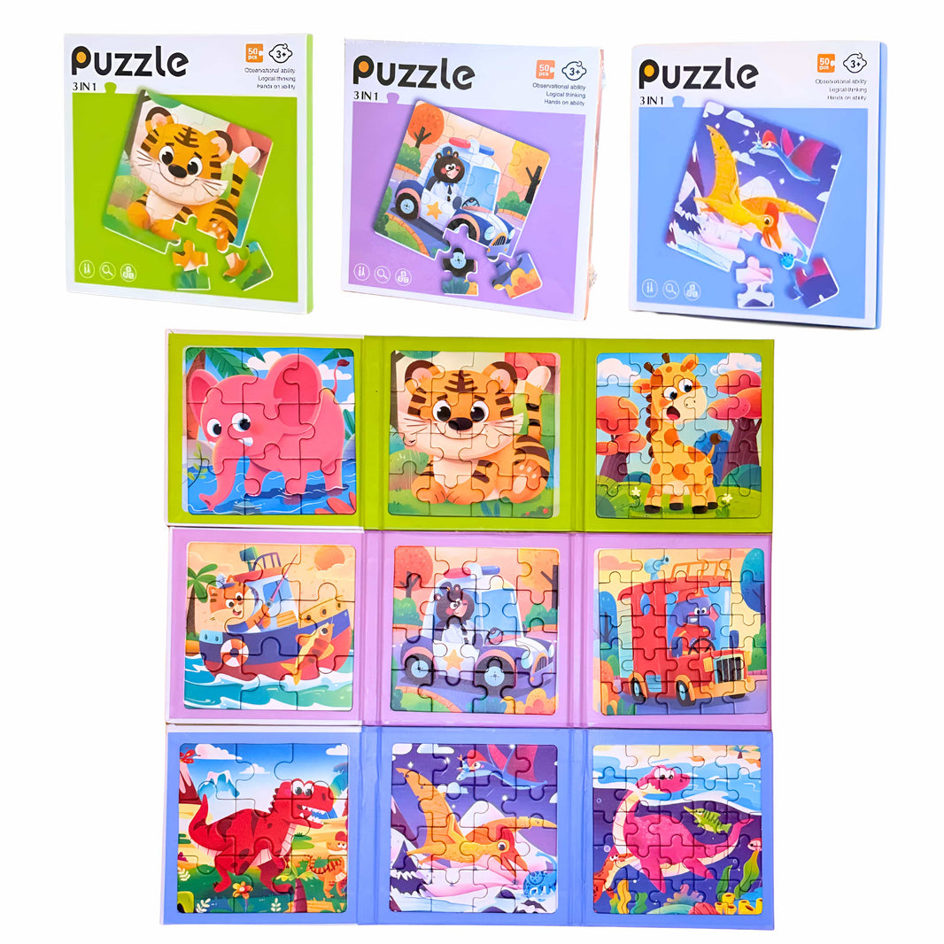 Pack de 3 puzzles 3 en 1 - 9 puzzles - 150 piezas