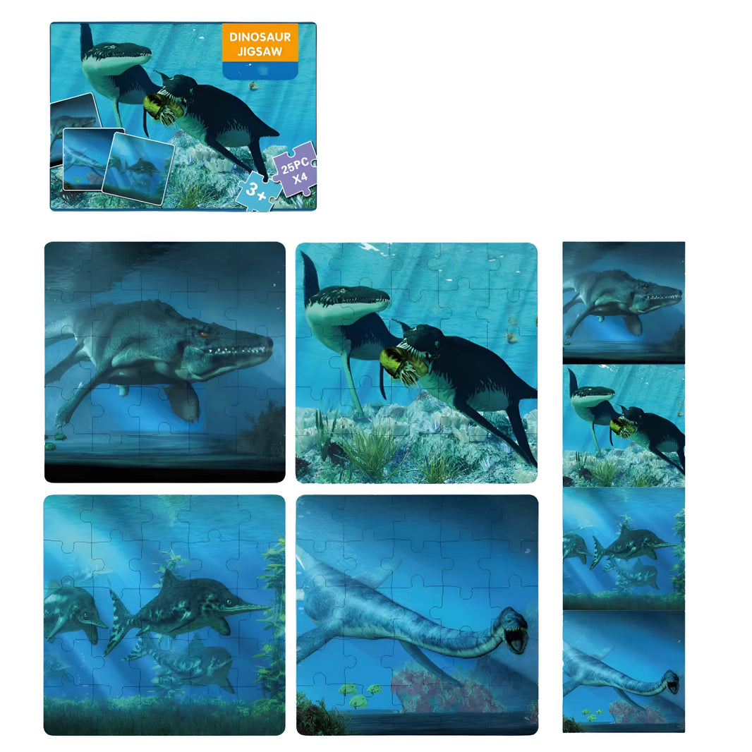 Puzzle 4 en 1 Dinosaurios - 100 pcs