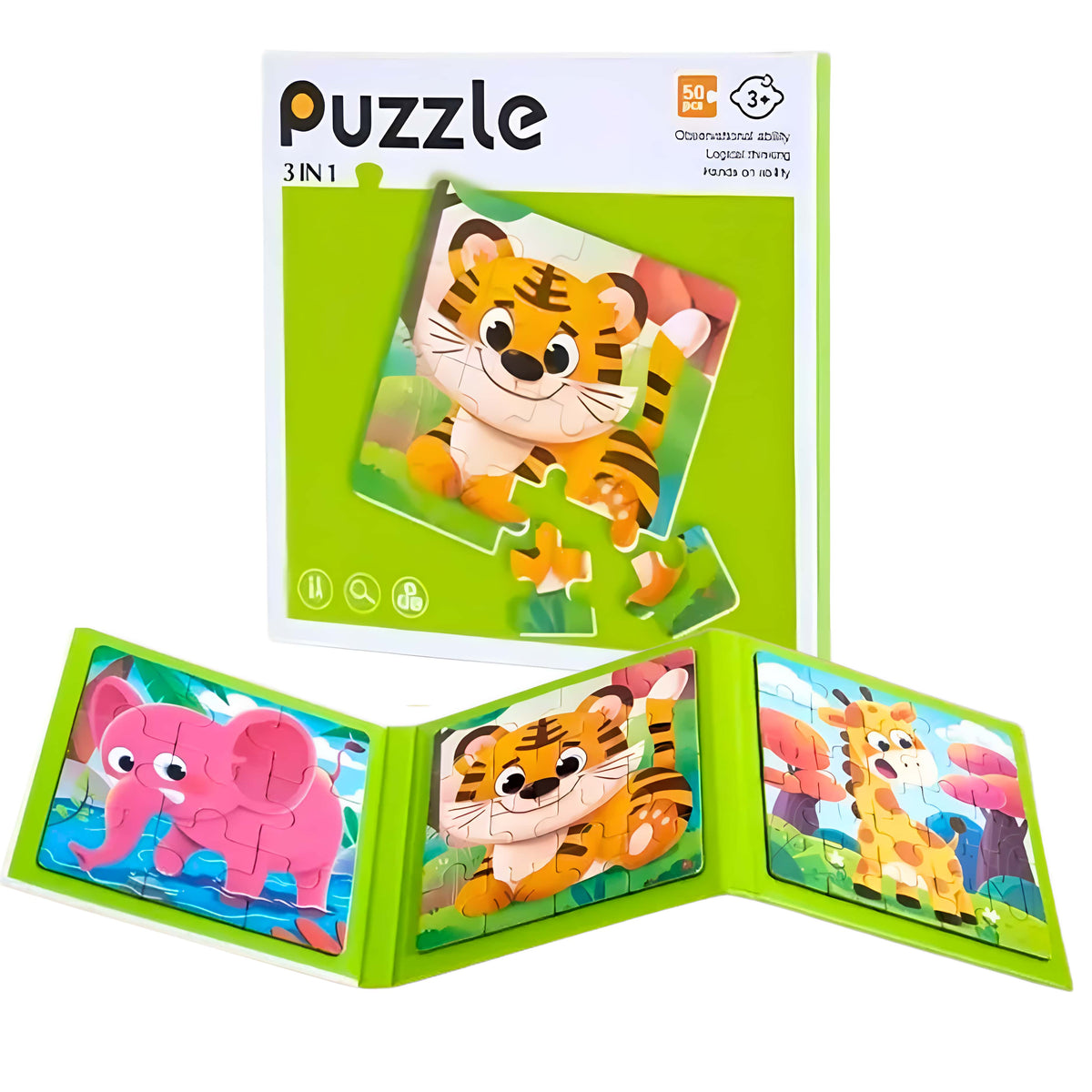 Puzzle infantil 3 en 1 - 50 pcs - Animales