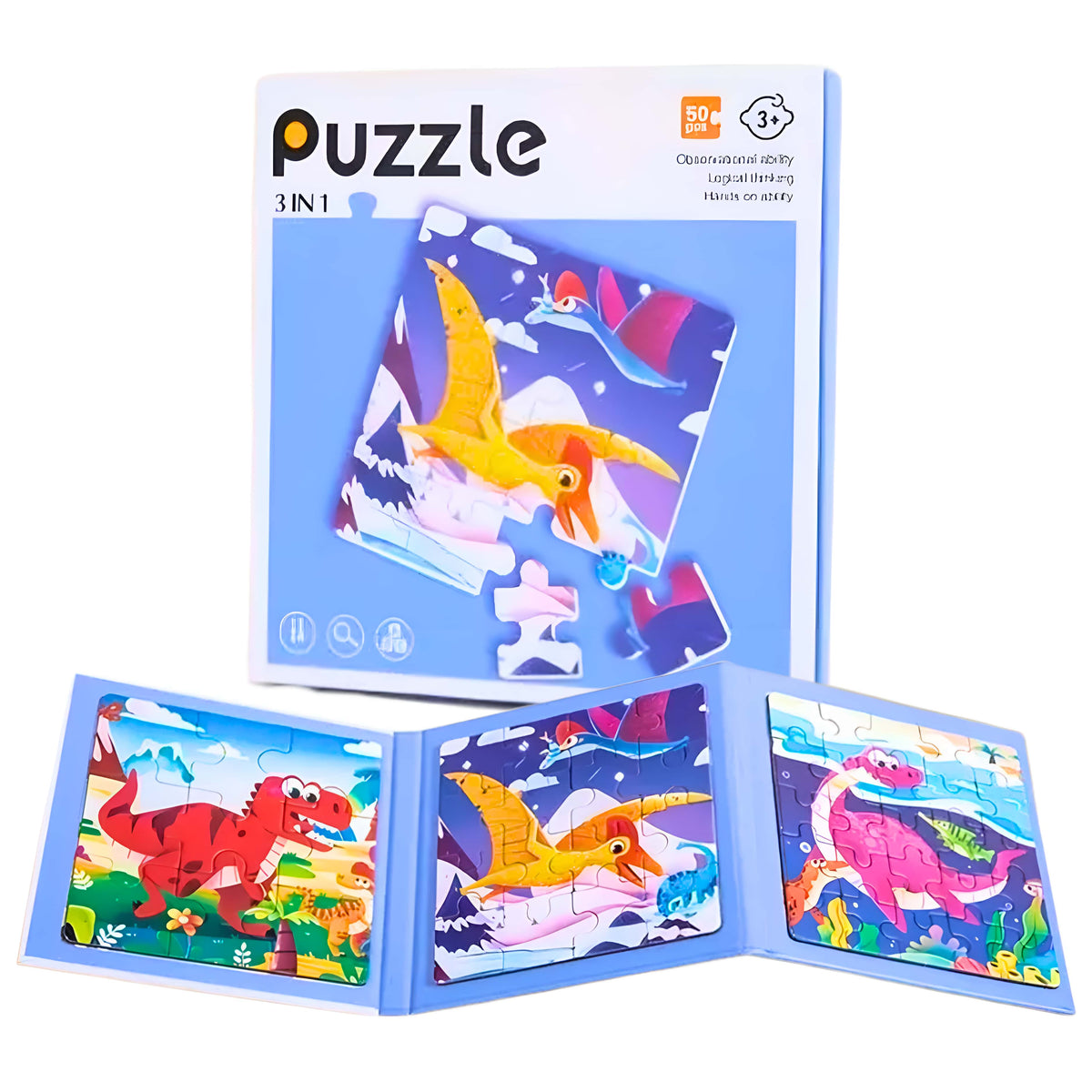 Puzzle infantil 3 en 1 - 50 pcs - Dinosaurios